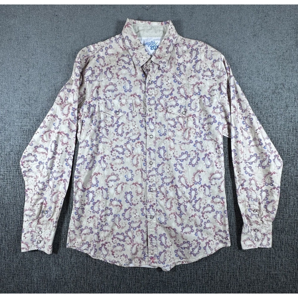 Wrangler‎ Men's 20X Red White Blue Paisley Western Snap Button Long Sleeve XL